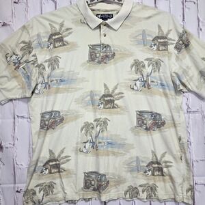 Vintage Big Dogs Mens 3X Hawaiian‎ Beach Dog Car Surf Tropical Print Polo Shirt